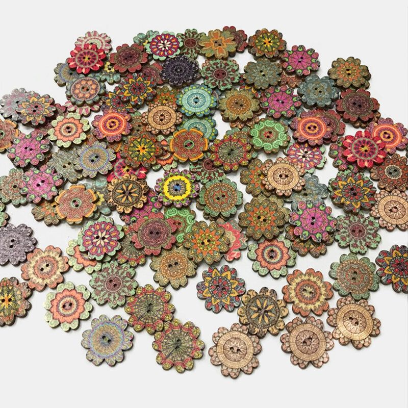 100 Komada Drvenog Cvijeća U Retro Stilu Antikni Gumbi U Obliku Cvijeta U Boemskom Diy Ukrasni