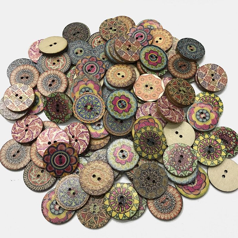 100 Komada Klasičnih Retro Diskova S Tiskanim Gumbima Cvijeće Drveni Gumbi Europski Diy Ručno Izrađeni