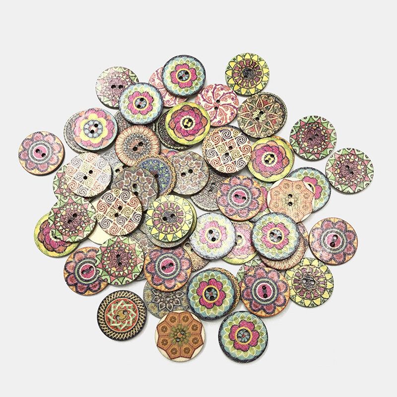 100 Komada Klasičnih Retro Diskova S Tiskanim Gumbima Cvijeće Drveni Gumbi Europski Diy Ručno Izrađeni