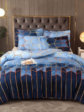 2/3kom Geometrijski Set Posteljine Plavi Zlatni Kompleti Navlaka Za Poplun Poliesterska Za Krevet Jastučnica Queen King Size