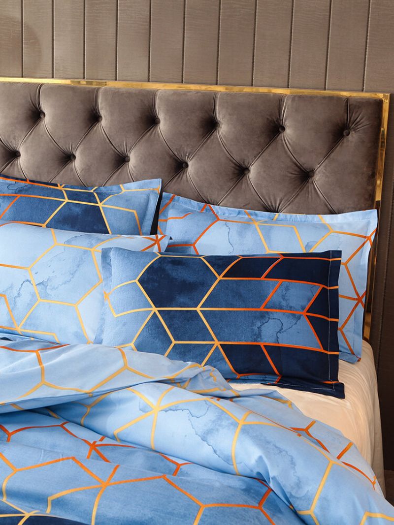 2/3kom Geometrijski Set Posteljine Plavi Zlatni Kompleti Navlaka Za Poplun Poliesterska Za Krevet Jastučnica Queen King Size
