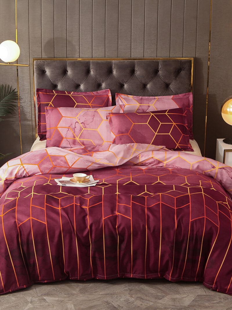 2/3pcs Geometric Set Posteljina Crveni Zlatni Kompleti Navlaka Za Poplun Poliesterska Za Krevet Jastučnica Queen King Size