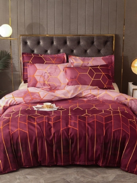 2/3pcs Geometric Set Posteljina Crveni Zlatni Kompleti Navlaka Za Poplun Poliesterska Za Krevet Jastučnica Queen King Size