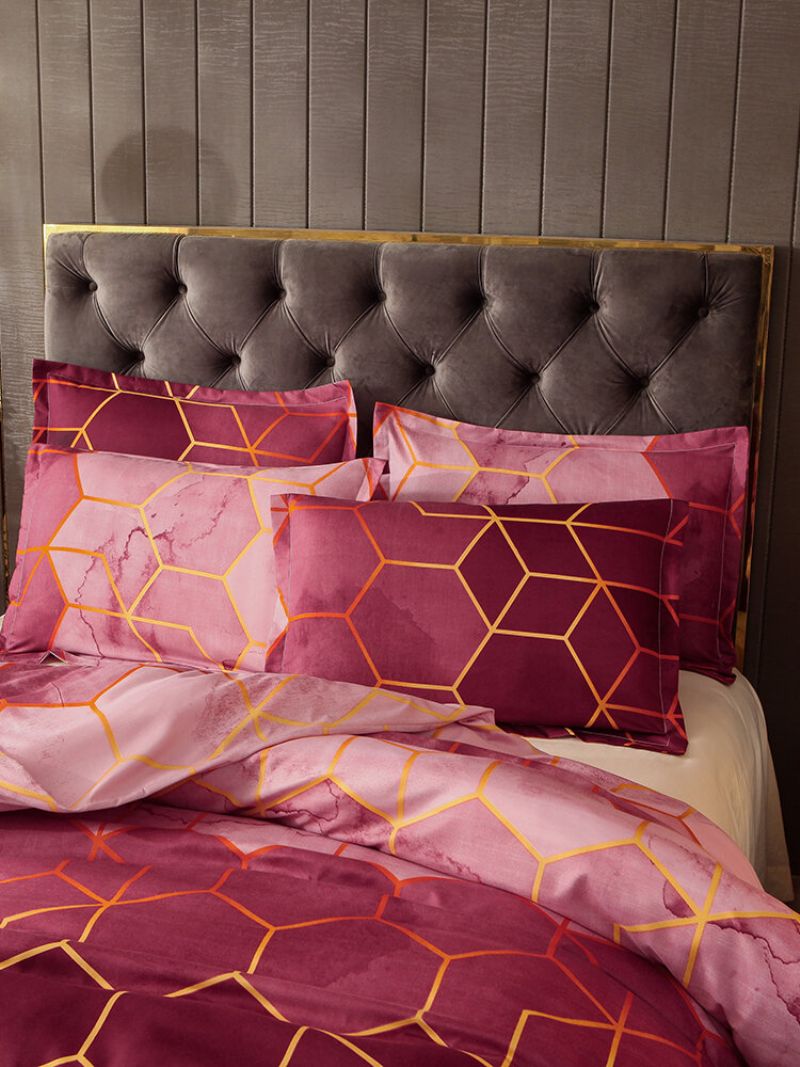 2/3pcs Geometric Set Posteljina Crveni Zlatni Kompleti Navlaka Za Poplun Poliesterska Za Krevet Jastučnica Queen King Size