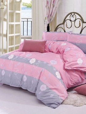 3/4pcs Pink Flower Reactive Printing Prekrivač Za Krevet Za Jednu Osobu Za 2 Osobe Queen Size Set Posteljine