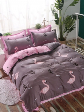 4pcs Pink Flamingo Posteljina Navlaka Za Poplun Jastučnica Udobna Poliesterska 3 Veličine