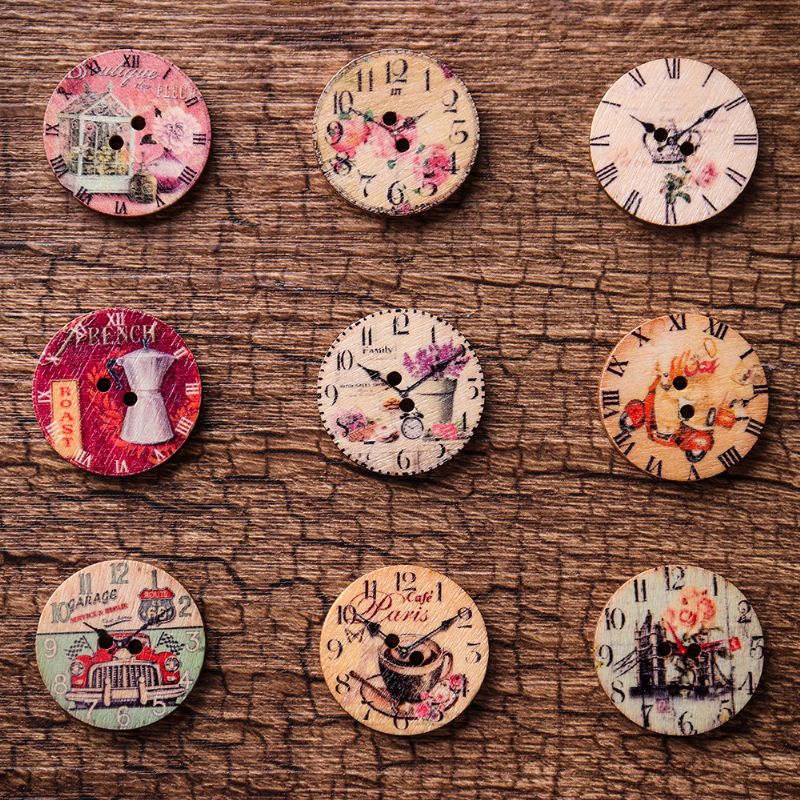 50 Komada 25 mm/0.98 Inča Okruglog Retro Sata Drvenih Gumba Za Šivanje Koji Se Mogu Prati Postojanosti Diy Materijal Ručne Izrade