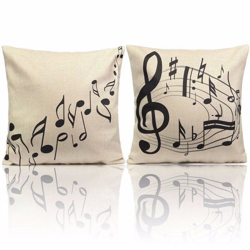 Black Music Notes Melody Theme Lanena Jastučnica Shell 45 cm