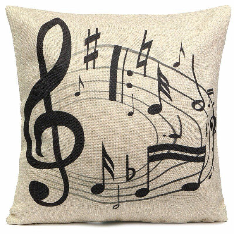 Black Music Notes Melody Theme Lanena Jastučnica Shell 45 cm