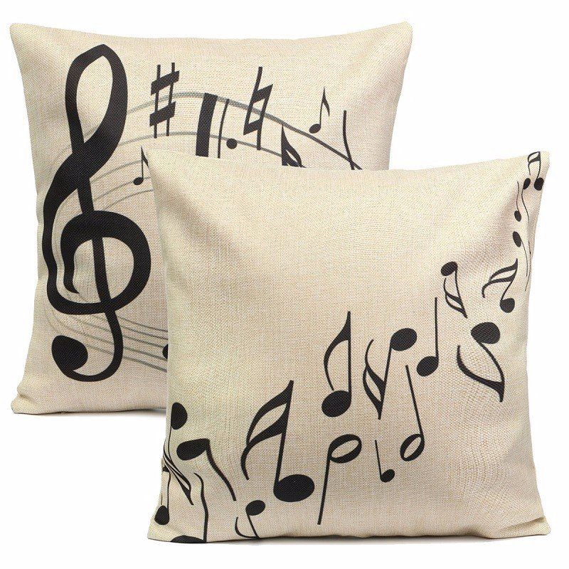 Black Music Notes Melody Theme Lanena Jastučnica Shell 45 cm