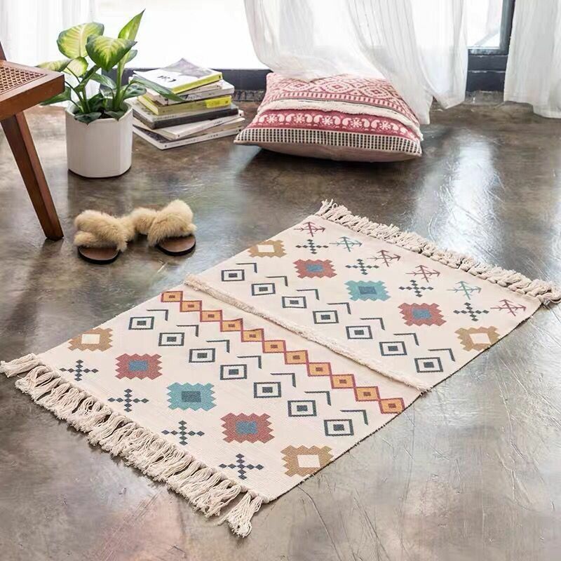 Bohemia Cotton & Lan Area Sag Podne Prostirke Pamučni Sag Moderni Nordic Geometric Tepih Home Tapetes Dekoracija Dnevne Sobe Podna Prostirka Otirači Za Vrata