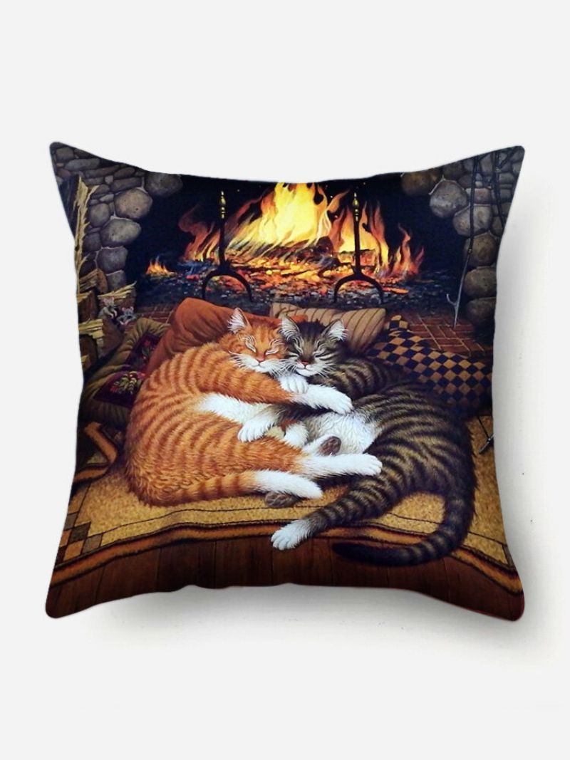 Lanena Jastučnica S Uzorkom Spavajućih Mačaka Kućni Kauč Art Dekor Bacita