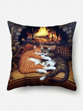 Lanena Jastučnica S Uzorkom Spavajućih Mačaka Kućni Kauč Art Dekor Bacita