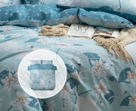 Luksuzni Pamučni Set Pokrivača/prekrivača Poplun Queen King Size Krevet 230x229cm Plavi Cvijet