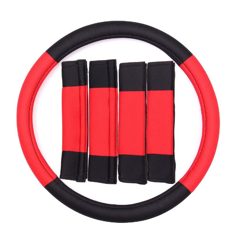 Navlake Za Automobilska Sjedala Crvena Crna Cijeli Set S Podlogom Za Pojas Na Volanu Naslonom Za Glavu