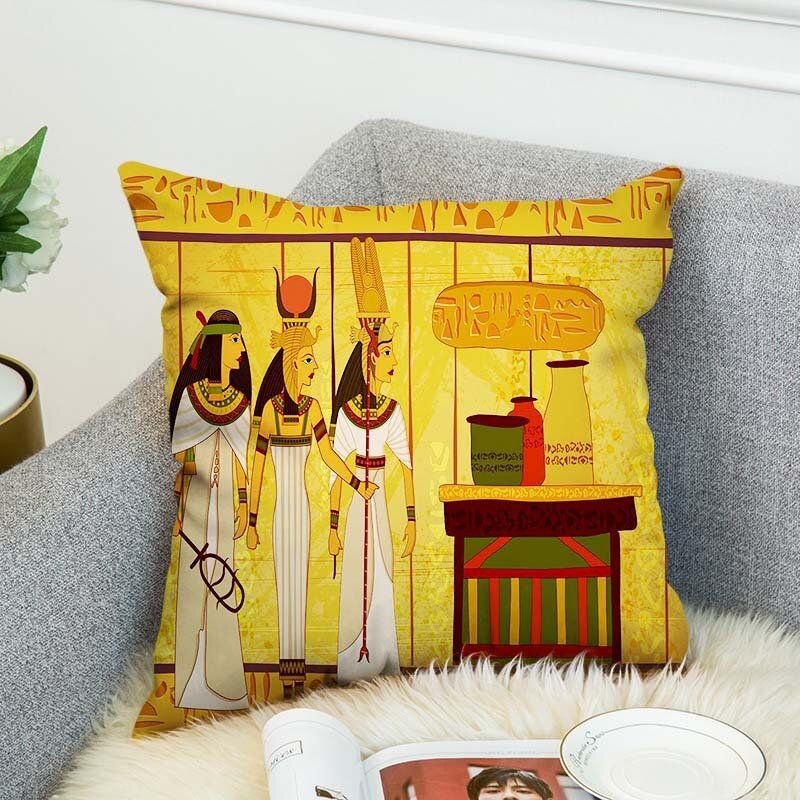 Plišana Pamučna Jastučnica U Vintage Egipatskom Stilu S Ab Stranicama Dekorativna Navlaka Za Kućni Kauč.