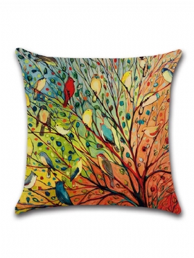 Ptice S Otisnutim Akvarelom Šumsko Platno Pamučna Jastučnica Kućna Sofa Art Decor Sjedalo