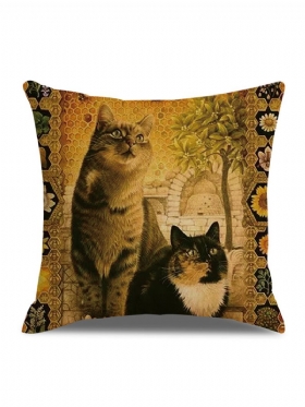 Retro Stil Cats Lanena Pamučna Jastučnica Kućna Sofa Art Decor Bacita