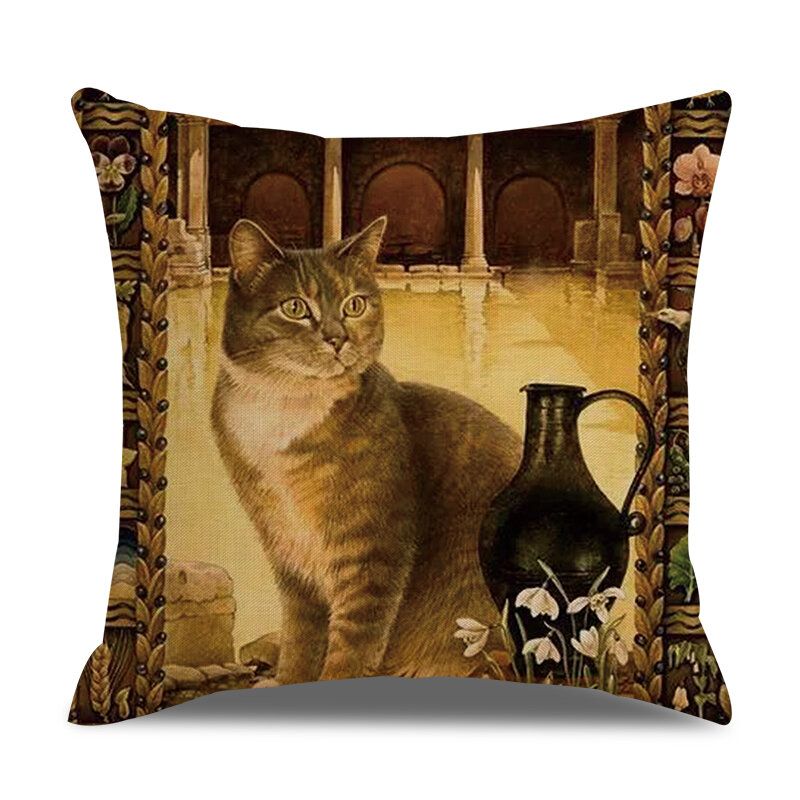 Retro Stil Cats Lanena Pamučna Jastučnica Kućna Sofa Art Decor Bacita