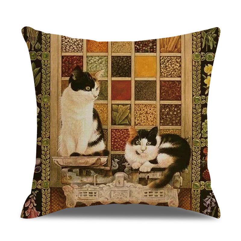 Retro Stil Cats Lanena Pamučna Jastučnica Kućna Sofa Art Decor Bacita