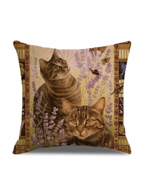 Retro Stil Cats Lanena Pamučna Jastučnica Kućna Sofa Art Decor Bacita