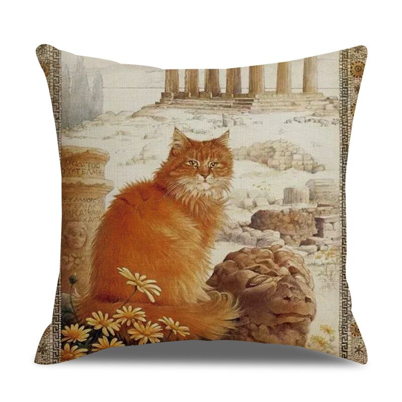 Retro Stil Cats Lanena Pamučna Jastučnica Kućna Sofa Art Decor Bacita