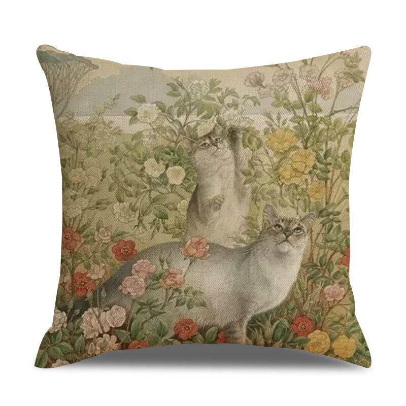 Retro Stil Cats Lanena Pamučna Jastučnica Kućna Sofa Art Decor Bacita