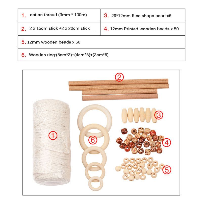Set Lonaca Za Cvijeće Materijal Pletene Košare Diy Biljni Konop Drvena Perla Drveni Prsten Kombinirani Set Pamučnog Konopa