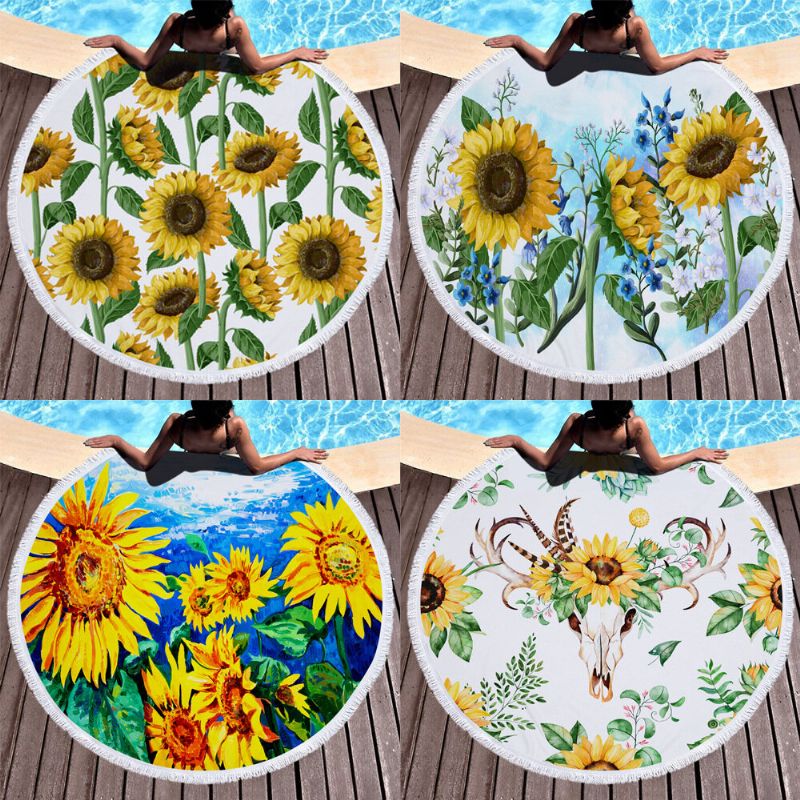 Suncokret Okrugli Pokrivač Za Ručnike Za Plažu Hawaii Hawaiian Tropical Large Microfibre Terry Roundie Beach Palm Circle Tepih Za Piknik Podloga Za Jogu S Resama