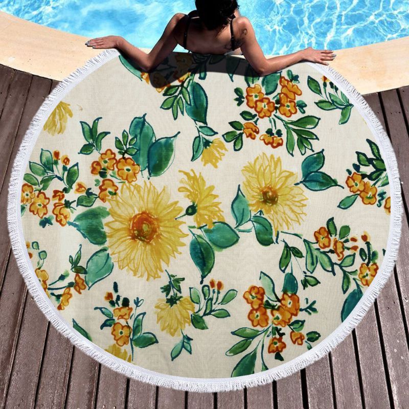 Suncokret Okrugli Pokrivač Za Ručnike Za Plažu Hawaii Hawaiian Tropical Large Microfibre Terry Roundie Beach Palm Circle Tepih Za Piknik Podloga Za Jogu S Resama