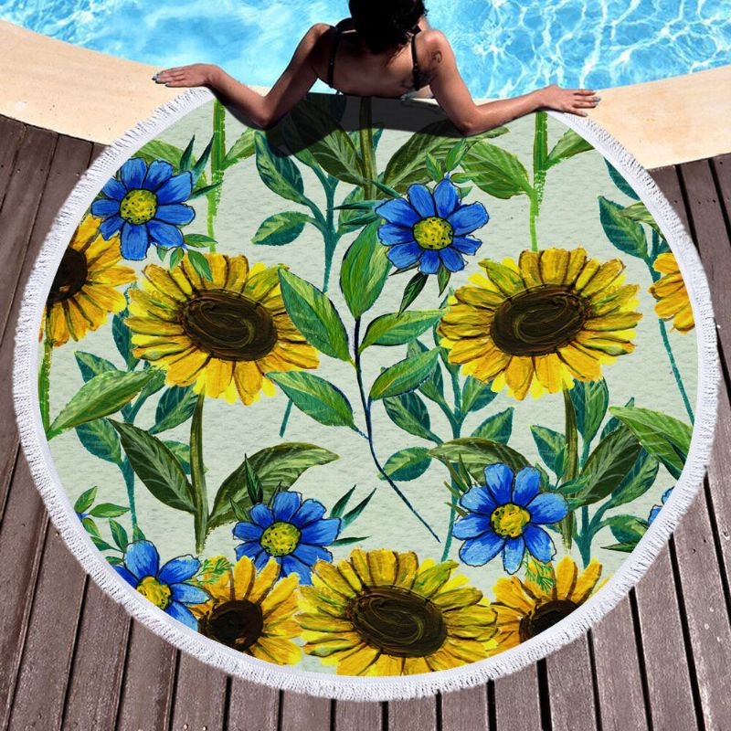 Suncokret Okrugli Pokrivač Za Ručnike Za Plažu Hawaii Hawaiian Tropical Large Microfibre Terry Roundie Beach Palm Circle Tepih Za Piknik Podloga Za Jogu S Resama