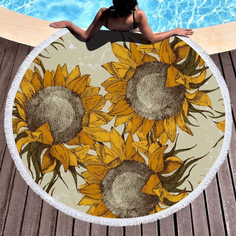 Suncokret Okrugli Pokrivač Za Ručnike Za Plažu Hawaii Hawaiian Tropical Large Microfibre Terry Roundie Beach Palm Circle Tepih Za Piknik Podloga Za Jogu S Resama