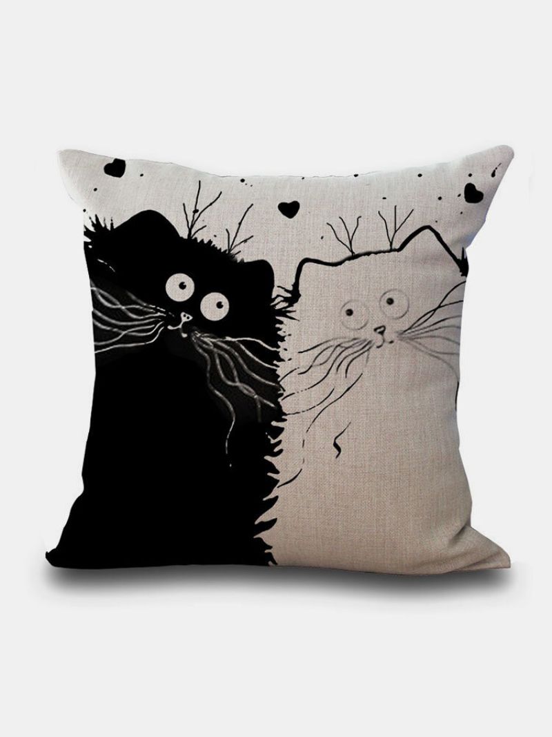 Valentinovo Crno-bijele Mačke S Uzorkom Od Lanene Jastučnice Kućni Kauč Art Decor Bacita Jastučnica