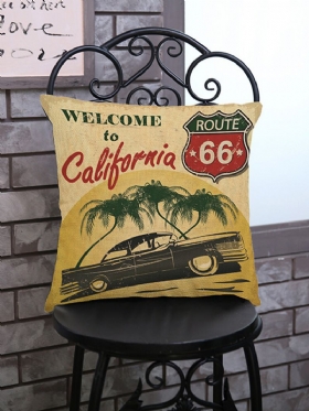 Vintage America Route 66 Klasični Automobili S Uzorkom Lanene Jastučnice Kućni Kauč Art Decor