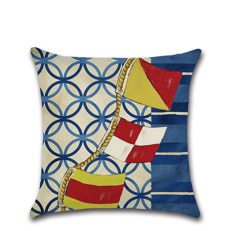 Vintage Nautičko Sidro Kormilo Uzorak Lanena Pamučna Jastučnica Kućni Kauč Art Decor