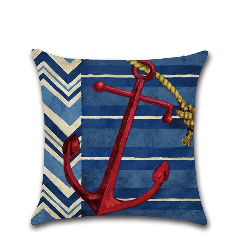 Vintage Nautičko Sidro Kormilo Uzorak Lanena Pamučna Jastučnica Kućni Kauč Art Decor