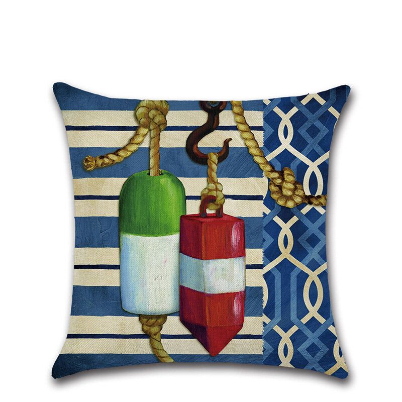 Vintage Nautičko Sidro Kormilo Uzorak Lanena Pamučna Jastučnica Kućni Kauč Art Decor