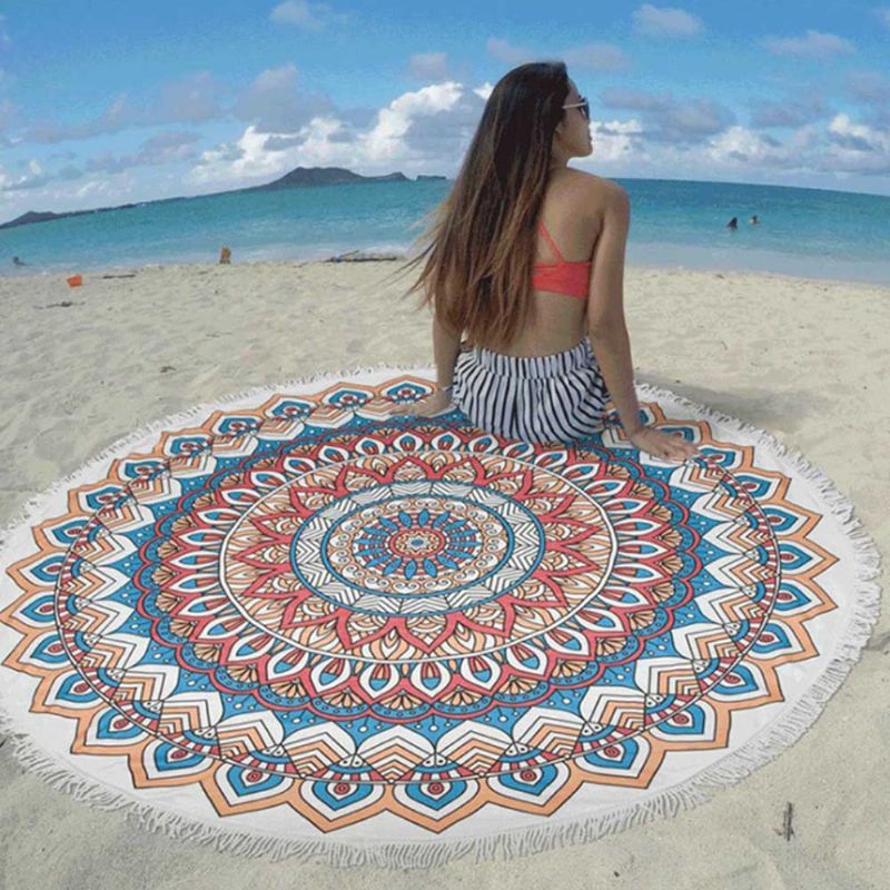 Okrugli Ručnik Za Plažu Tkanina Od Mikrofibre Bohemia Yoga Mat Tassels Kružna Deka Za Promjera 60 Inča