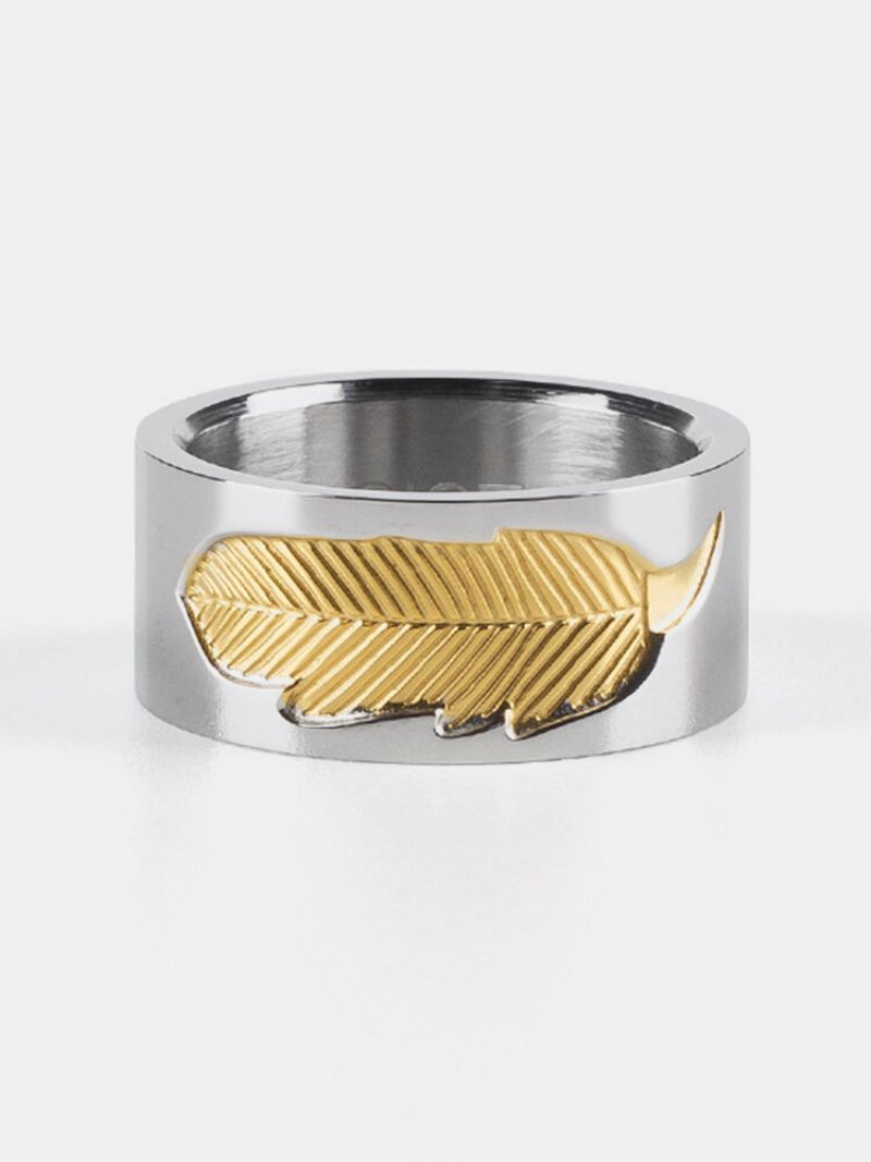 Jedinstveni Uniseks Prstenovi Od Nehrđajućeg Čelika Sa Zlatnim Perjem Zaručnički Prsteni Za Par Za Žene I Muškarce
