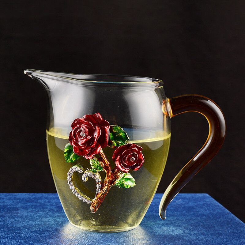 Prozirna Emajlirana Šalica Kućanska Kristalna Staklena Za Čaj S Cvijetom Ruže