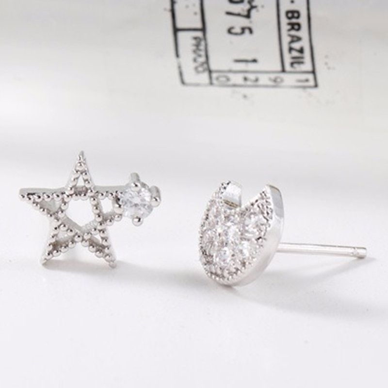 Slatke Ušne Naušnice S925 Sterling Srebro Mjesečeva Zvijezda Cirkon Elegantan Nakit Za Žene