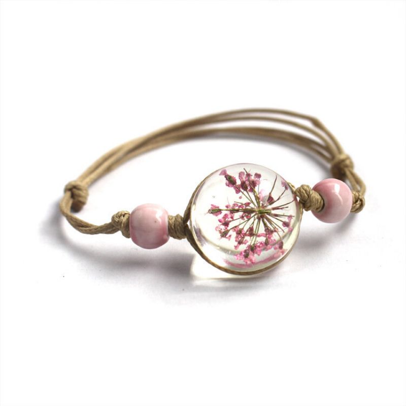 Vintage Manžetne Narukvice Babysbreath Sakura Suhi Cvijet Stakleni Voštani Konop Etnički Nakit Za Žene
