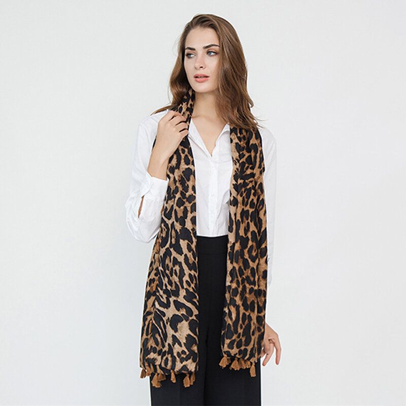 Ženski Leopard Koristan Putni Šal S Divljim Resama Pamuk I Lan Ležeran Topli Šal Za Van