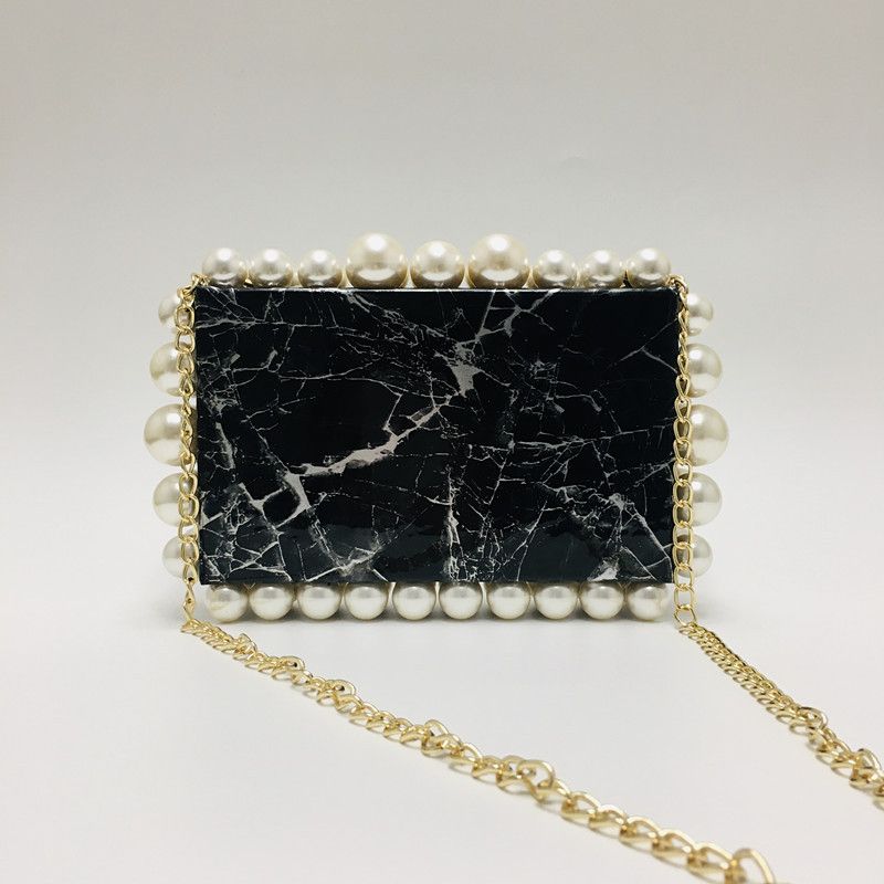 Marbling Dvoredna Biserna Clutch Torba S Lancem
