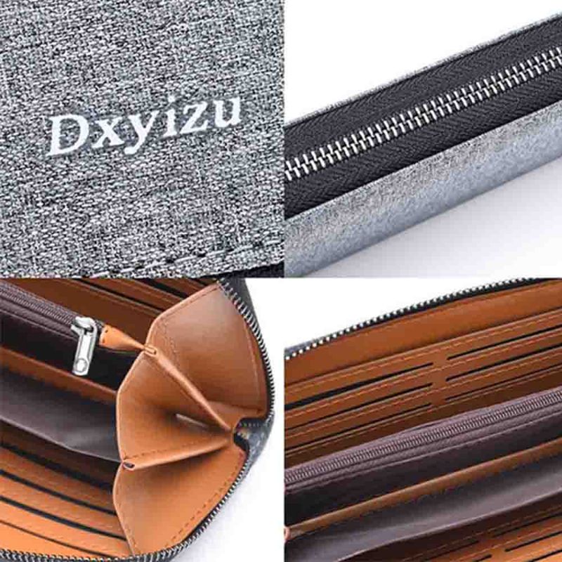 Muški Platneni Dugi Novčanik S Karticama Poslovni Clutch Velikog Kapaciteta S Unutarnjim Džepom Na Patentni Zatvarač