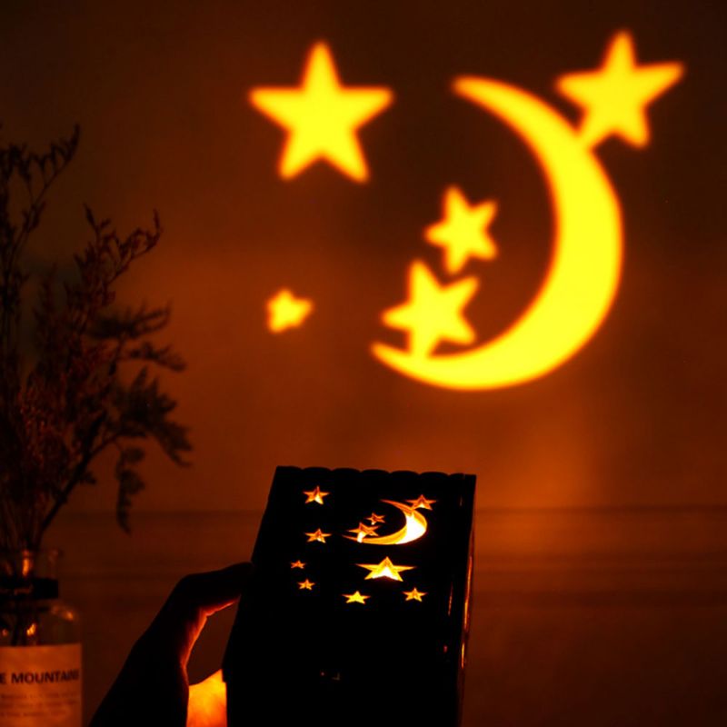 Drvena Izrezbarena Noćna Svjetiljka Izdubljena Stolna U Obliku Mjesečeve Zvijezde Sa Promjenom 7 Boja Za Spavaću Sobu I Uređenje Doma