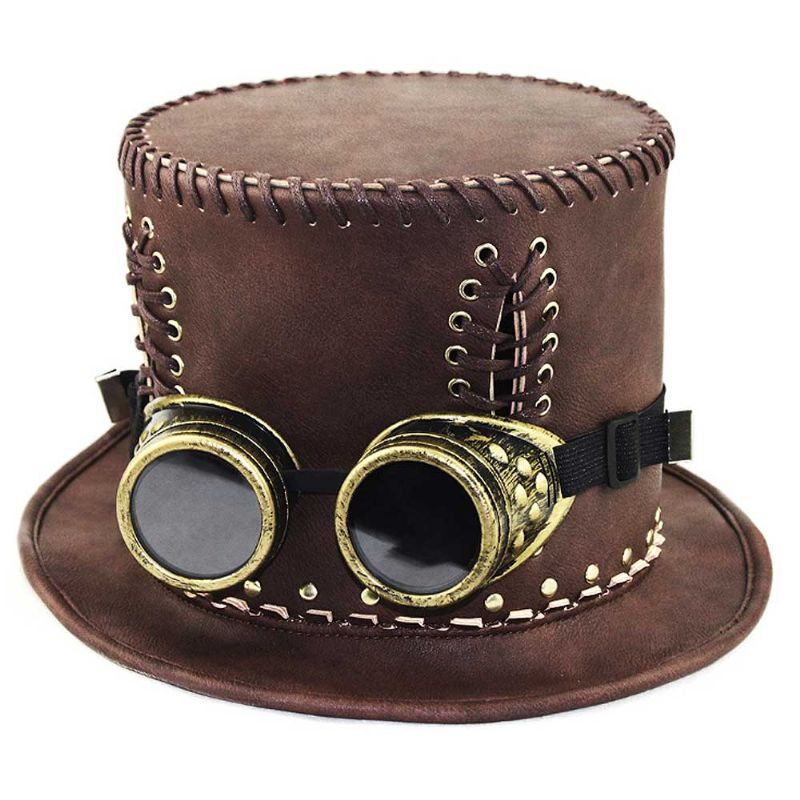 Unisex Steampunk Cilindar Retro Punk Rustikalna Pu Kožna Kapa Na Vezanje Gospodski Šešir Za Kostime Halloween Party