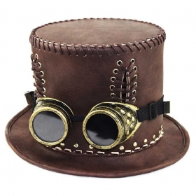 Unisex Steampunk Cilindar Retro Punk Rustikalna Pu Kožna Kapa Na Vezanje Gospodski Šešir Za Kostime Halloween Party