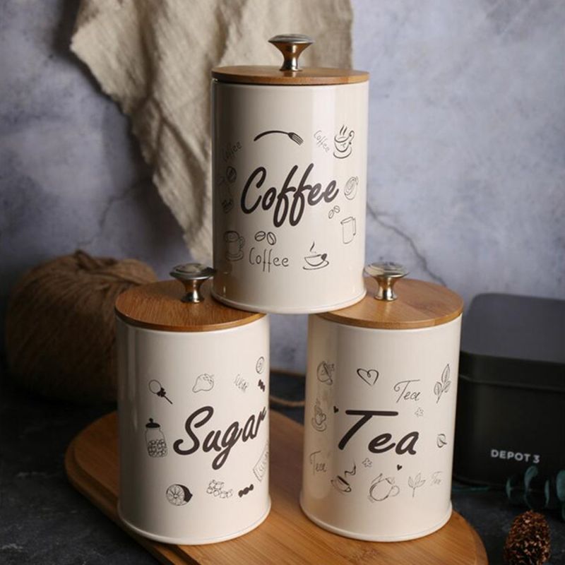 3 Kom/set Vintage Čaj Kava Šećer Kuhinjski Kanistri Za Pohranu Staklenke Lonci Posude Limenke