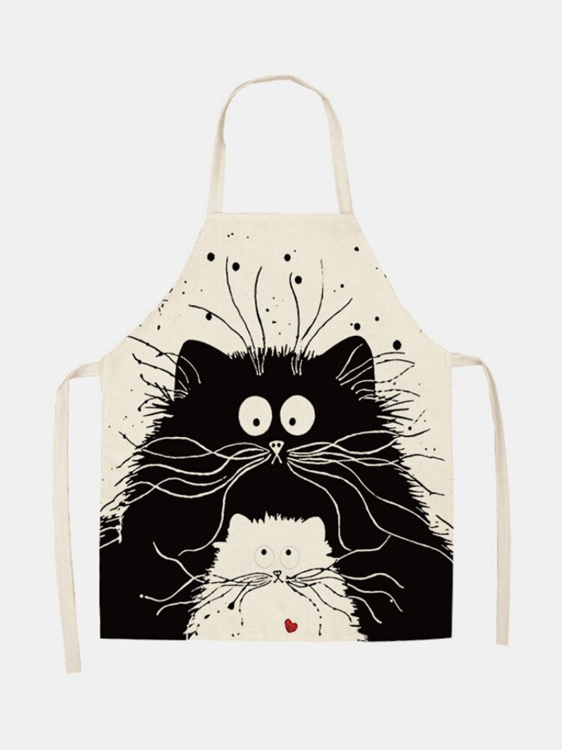 Čišćenje Uzorka Crne Mačke Šarene Pregače Kuhinjska Pregača Kuharska Odjeća Pamučno Laneno Rublje Za Odrasle